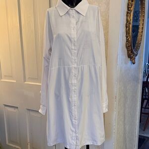 LNK Landscape White Button Up Relaxed Fit Mini Shirt Dress Tunic Drop Shoulder